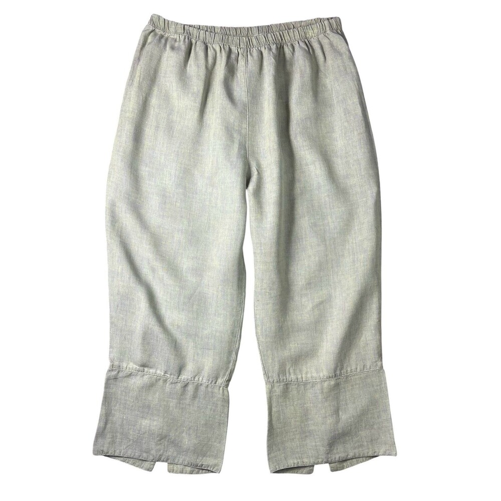 CLICK by Color Me Cotton Gray-Yellow Cropped Linen Pant  Size XL  Lagenlook Boho